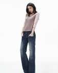 IAMXIAA Low-Rise Vintage Washed Wide-Leg Flared Jeans
