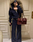 Hydrae Plush-Trim Zip-Up Hoodie & Wide-Leg Sweatpants Set