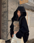 Hydrae Oversized Hooded Teddy Jacket with Curved Hem