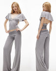 IAMXIAA Open-Back Draped Top & Wide-Leg Pants Set