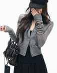 IAMXIAA Sheer Argyle Fuzzy Knit Cardigan
