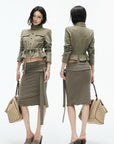 IAMXIAA Utility Peplum Jacket & Draped Midi Skirt Two-Piece Set