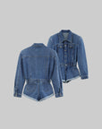 WARDEN EDGE Blue Denim Shoulder-Pad Romper - PINKPARKS