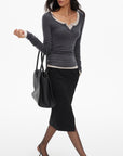 0122stepll Scoop Neck Button-Front Slim-Fit Long Sleeve T-Shirt
