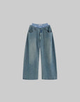 WARDEN EDGE Oversized Denim Trousers with Plaid Dual Waistband Design - PINKPARKS