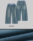 WARDEN EDGE Oversized Denim Trousers with Plaid Dual Waistband Design - PINKPARKS