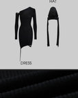 Rase le sol Black Knit Dress with Hood - PINKPARKS