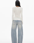 0122stepll Scoop Neck Button-Front Slim-Fit Long Sleeve T-Shirt