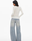 0122stepll Scoop Neck Button-Front Slim-Fit Long Sleeve T-Shirt