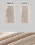 Hydrae Champagne Satin Pencil Midi Skirt