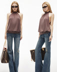 IAMXIAA Open-Back Halter Neck Draped Sleeveless Top