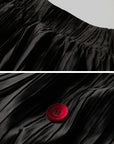 DOINDULGE Black Pleated Skirt Red Button Accents