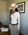 ROVENTE Lace Sheer Shirt with Collar and Long Sleeves