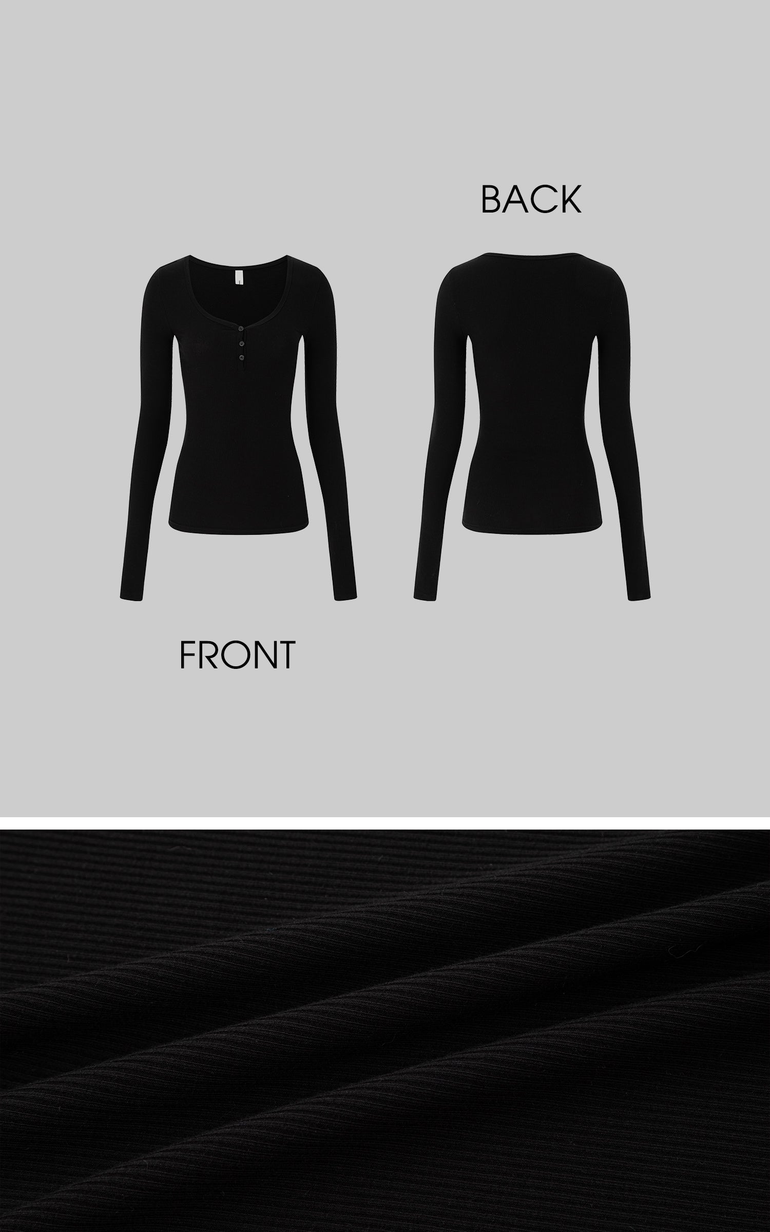 IAMXIAA Slim Fit Ribbed Henley Top with Scoop Neck and Button Detail