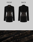 ROVENTE Structured Shoulder Lace Corset Mini Dress with Pointed Collar & Flap Pockets