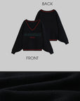 WARDEN EDGE Oversized V-Neck Sweater with Retro Lettering - PINKPARKS