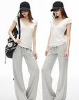 IAMXIAA Low-Rise Drawstring Wide Leg Sweatpants