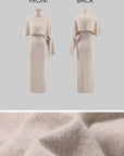 ROVENTE Knit Maxi Dress Two Piece Set with Drape Shawl