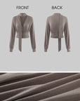 Hydrae Draped Wrap Front Ruched Long Sleeve Top With Asymmetric Neckline