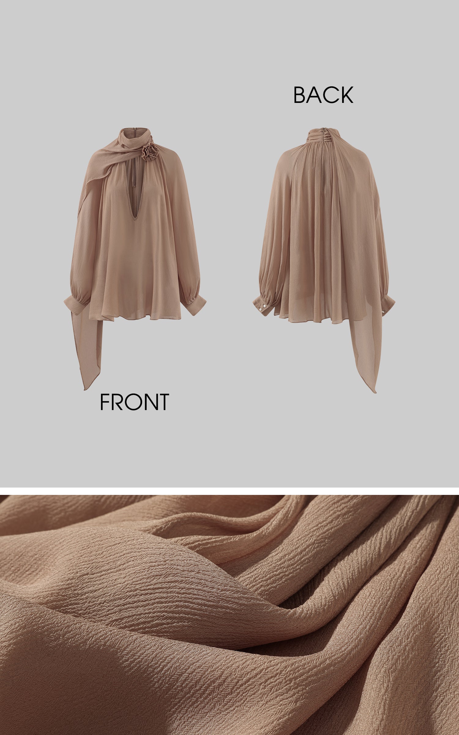 ROVENTE Draped Scarf Blouse with Flower Detail