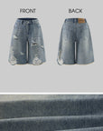 WARDEN EDGE Distressed Raw-Hem Oversized Denim Bermuda Pants