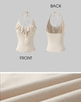 Rase le sol Ruffled Halter Sleeveless Knit Top in Soft Cream - PINKPARKS