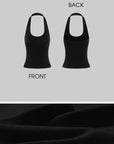 Hydrae Floral Appliqué Ribbed Halter Neck Crop Top Sculpt Fit Sleeveless Minimal