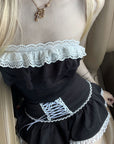 Rase le sol Cross-Laced Ruffle Strapless Top & Layered Lace Mini Skirt Set