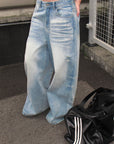 0122stepll Vintage Wash Wide-Leg Denim Pants