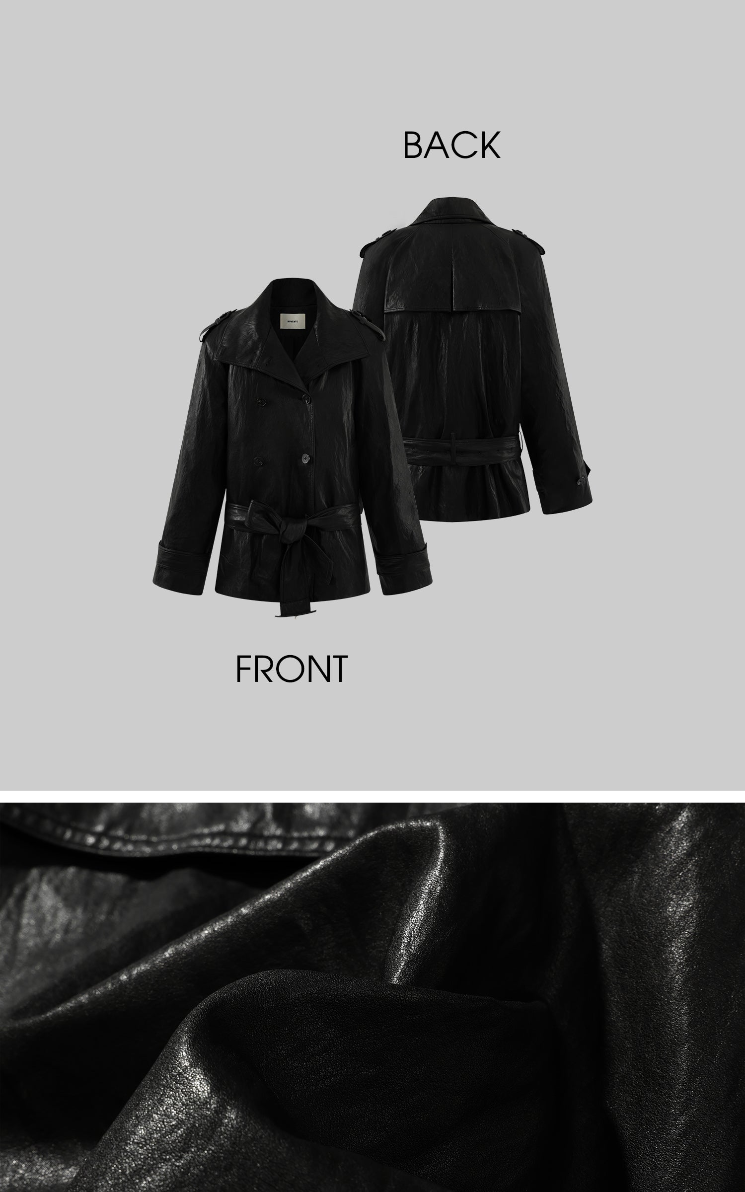 ROVENTE Faux Leather Belted Short Trench Coat
