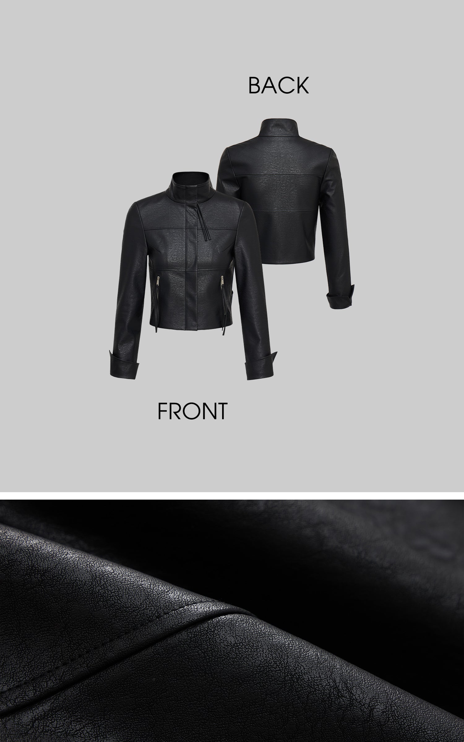 IAMXIAA Cropped Faux Leather Jacket with Zip Detail
