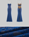 ROVENTE Lace Cutout Maxi Dress with Sheer Mesh and Slim Fit