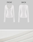 0122stepll Sculpted Scoop Neck Notch Long Sleeve Fitted Top