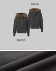 IAMXIAA Faux Fur Hooded Zip-Up Hoodie and Wide-Leg Sweatpants Set