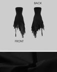 WARDEN EDGE Strapless Asymmetric Ruffle Dress Sheer Layered Midi Dress
