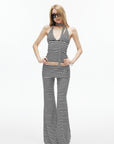 IAMXIAA Striped Halter Neck Flare Pants Set