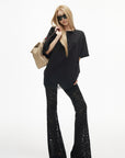 IAMXIAA Sheer Floral Lace Flared Pants with Stretch Lining
