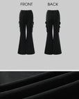 Rase le sol Washed Flare Cargo Pants with Multi Pockets - PINKPARKS