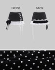 WARDEN EDGE Polka Dot Lace Up Mini Skirt with Ruffled Hem and Asymmetric Layered Detail