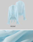 ROVENTE Sheer Ruffle Tie Blouse