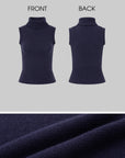 IAMXIAA Retro Slim-Fit Turtleneck Sleeveless Wool Knit Top with Ribbed Hem