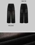 ROVENTE Washed Black Wide Leg Denim Pants