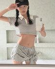 Hydrae ストライプクロップドポロトップ & タイラップバブルショートセット