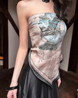 0122stepll Sculpted Asymmetrical Tube Top with Graphic Print