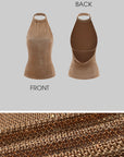 ROVENTE Metallic Mesh Halter Top