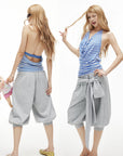 IAMXIAA Draped Tie-Waist Harem Capri Sweatpants