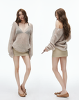 IAMXIAA Slouchy Sheer V-Neck Knit Cover-Up