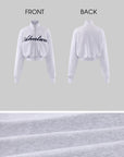 ROVENTE Cropped Zip Jacket and Mini Shorts Set with Embroidered Script Detail and Relaxed Sporty Silhouette