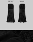 ROVENTE Sheer Mesh Sequin Maxi Skirt with Floral Embroidery