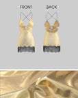 DreamyNerd Golden Lace-Trim Mini Slip Dress